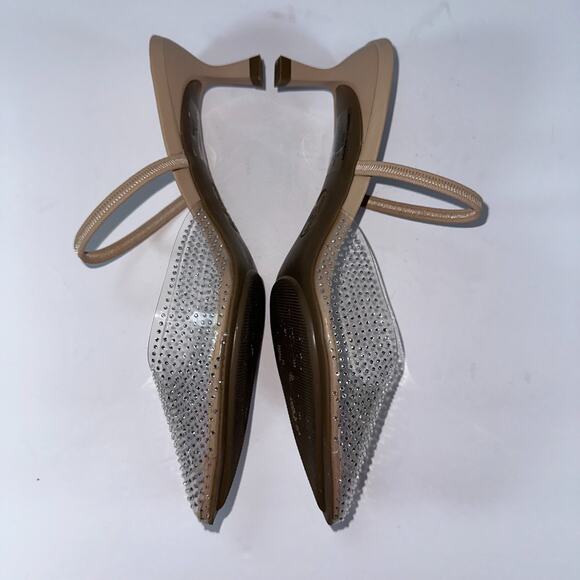 Anne Klein iFlex Akirie Sandals Size 8 Beige Rhinestone Kitten Heel Bling - Picture 3 of 8